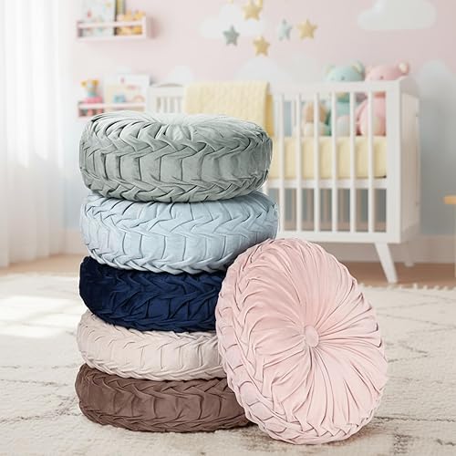 Miniatura 9 de Yerliker 6 cojines de suelo redondos de terciopelo de 15 pulgadas, cojines flexibles de colores, almohadas alternativas para sofá, silla, sala de