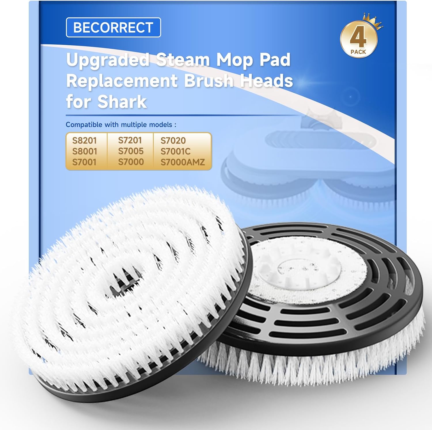 Newly Upgraded Steam Mop Replacement Brush Pads for Shark Steam and Scrub Mop S8201 S8001 S7201 S7000 Series, 4 Count
