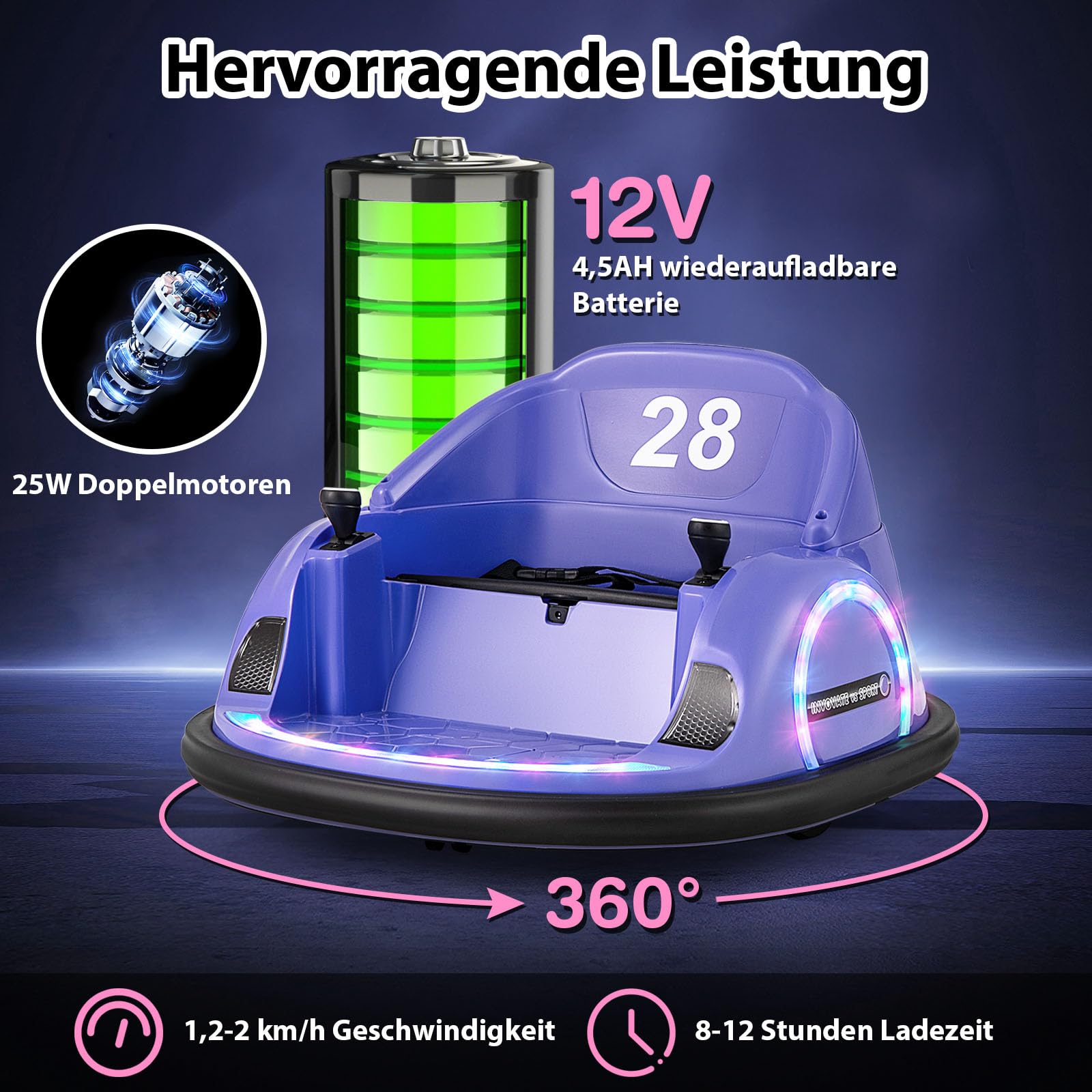 GOPLUS 12V Elektro Bumperauto Für Kinder, Autoscooter Mit Fernbedienung 360 Grad Drehung Led Lichter Und Musik Rot