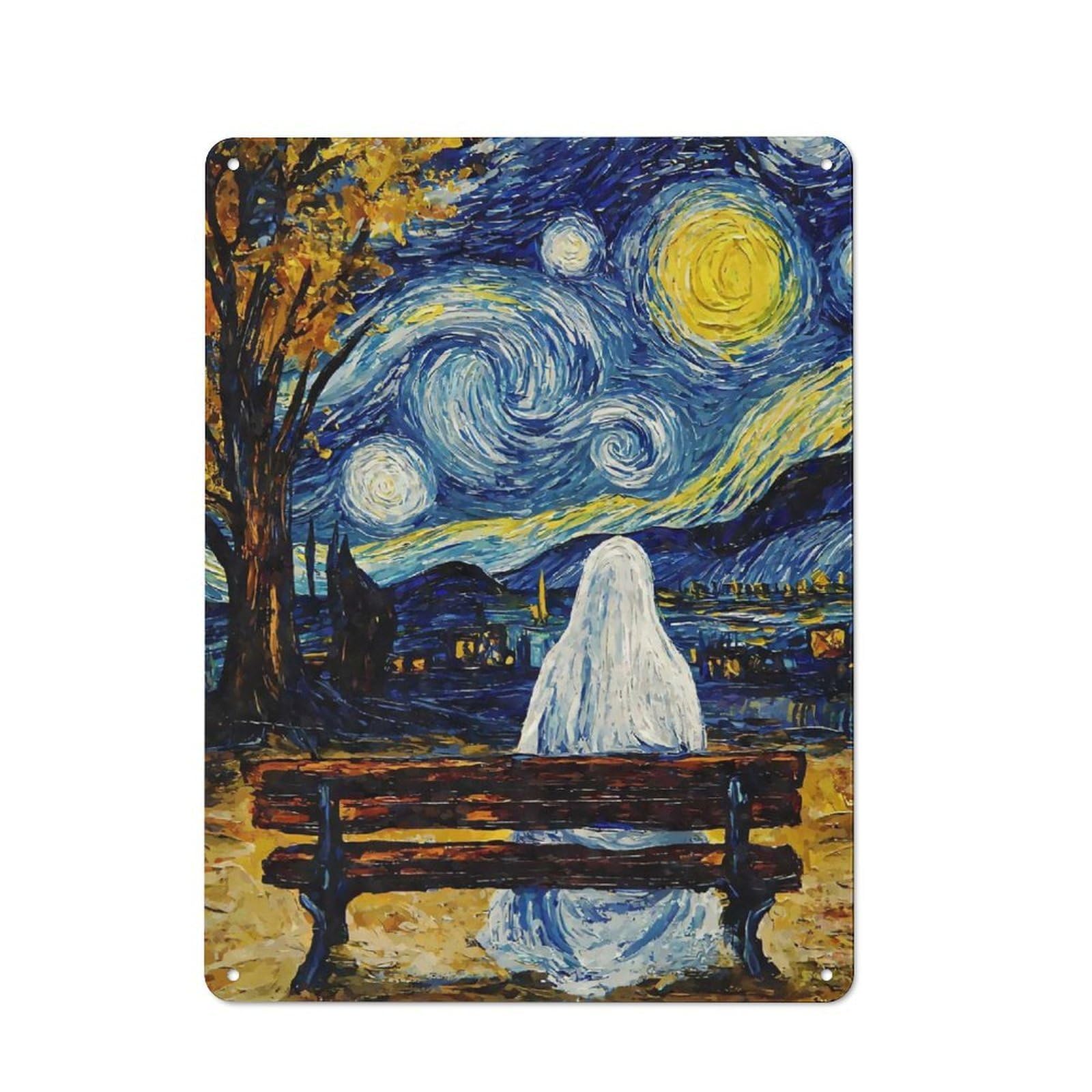Junmoney Ghost Starry Night Printed Metal Sign 40X30cm For Café Or Restaurant, New-Space Wall Decor For Café Owners And Decorators