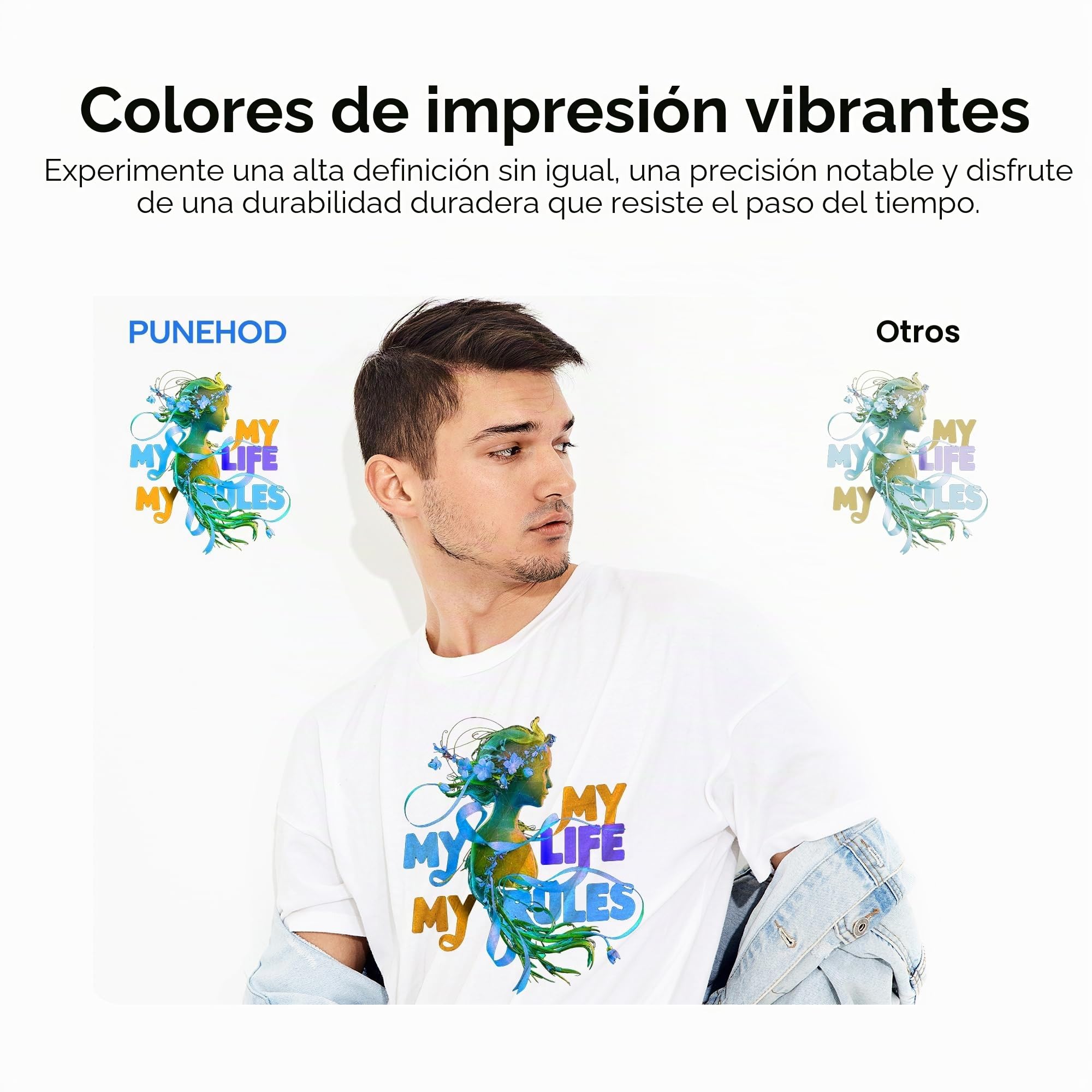 PUNEHOD Impresora DTF A3 L1800 con alimentador de rollos, máquina de impresión directa a película con tinta blanca, impresión DIY para ropa oscura y clara