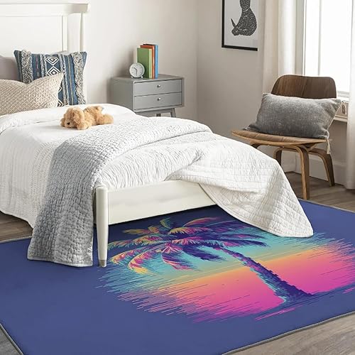 Miniatura 3 de Alfombra de palmera de 3 x 4 pies, alfombras tropicales para entrada, dormitorio, sala de estar, lavable, antideslizante, suave, alfombra pequeña de