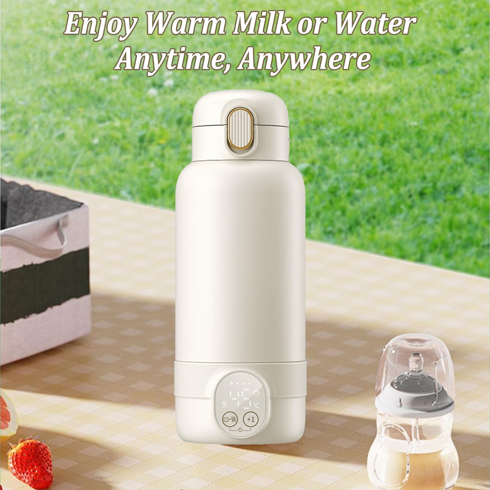 Cordless Portable Bottle Warmer, 500 ml, portatile, regolabile da 37 a 55 gradi, con indicatore LED, scaldabiberon in viaggio, 24 ore, temperatura costante per latte materno e acqua