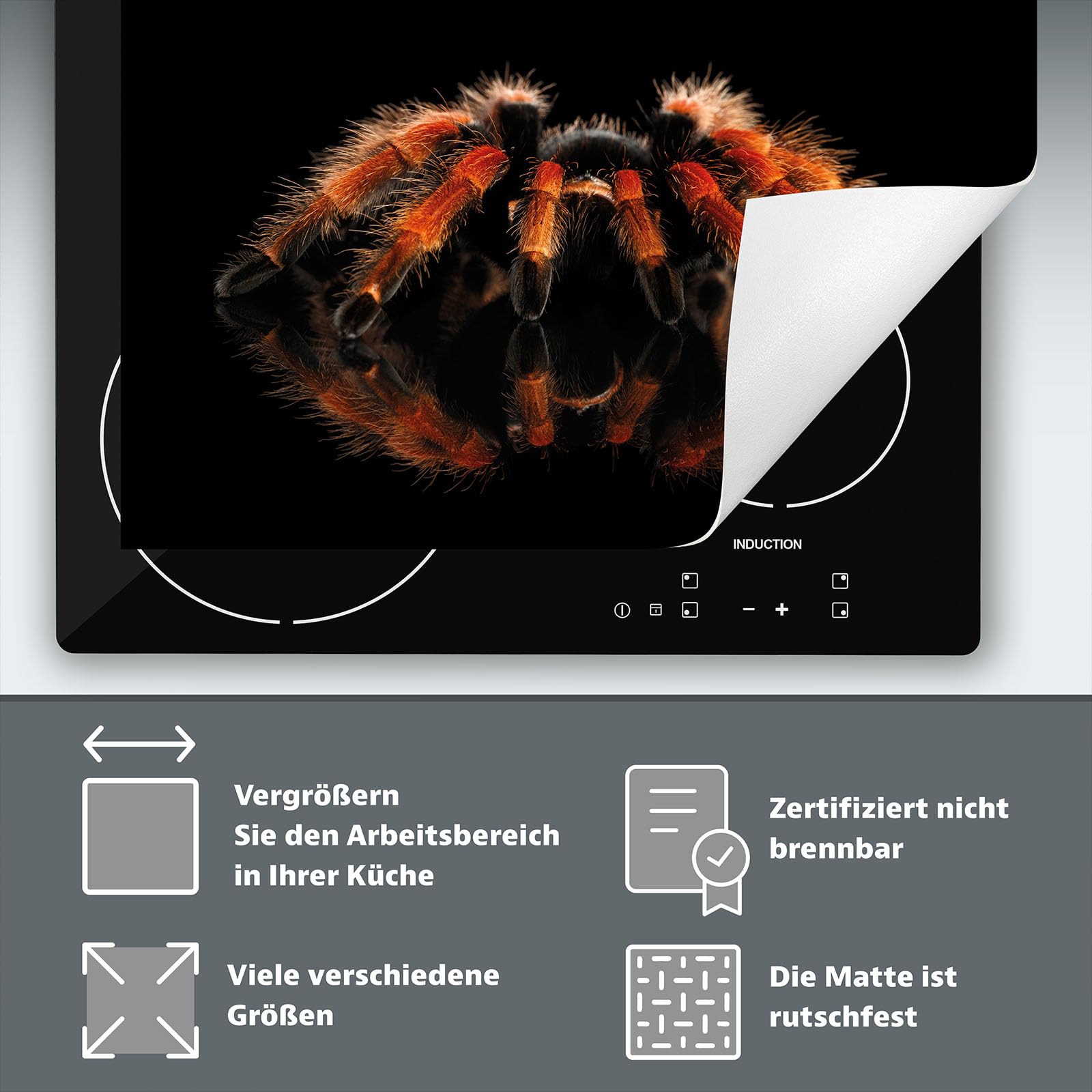 Tapa para placa de induccion - Placa protectora vitroceramica 80x52 cm - negro - araña