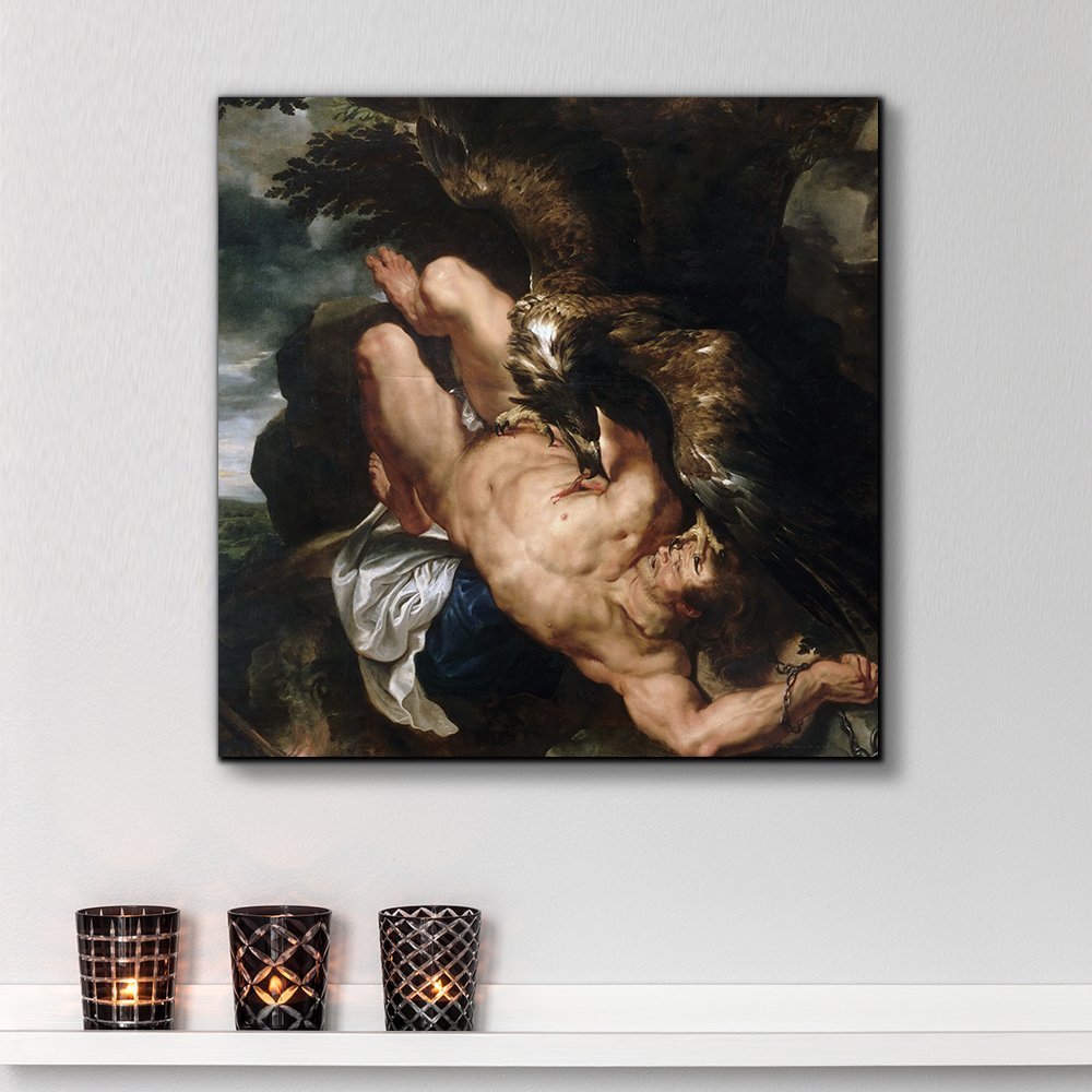 wall26 - Oil Painting of Prometheus Bound by Peter Paul Rubens - Baroque Style - Catholic, Christianity, Eagle - Canvas Art Home Art - 16x16 inches