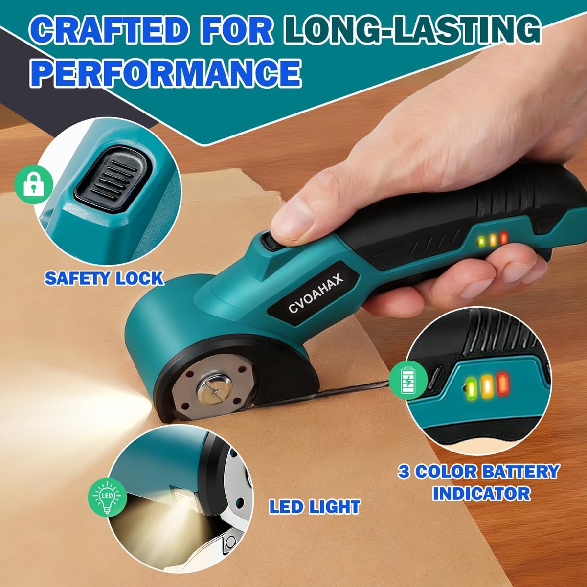 Cardboard Cutter, Electric Scissors With LED Light, 4.2V Rechargeable Electric Box Cutter for Cardboard, 3000mAh Battery Box Cutters for Carton Carpet Plastic Fabric Leather