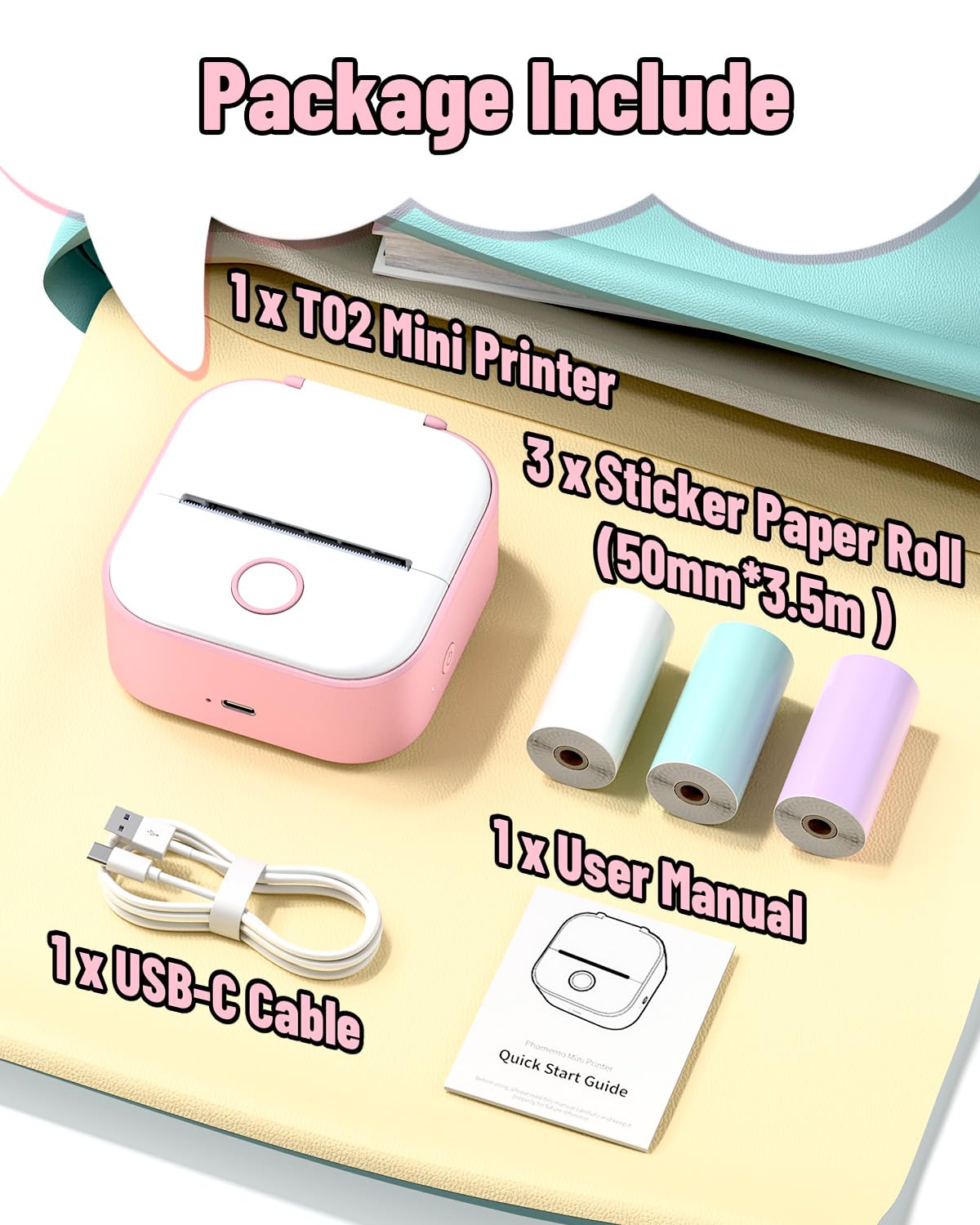 Phomemo T02 Mini Imprimante Portable Bluetooth Thermique pour iOS Android