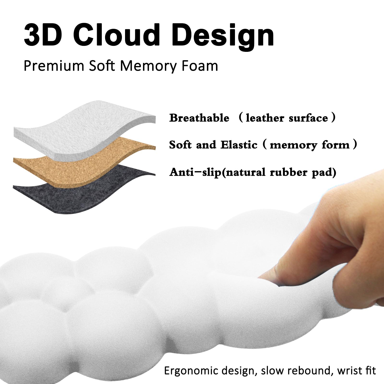 Cloud Keyboard and Mouse Wrist Rest Pad for Computer Arm Pain Relief- Ergonomic Wrist Support Mousepad with Non-Slip PU Base for Office, Gaming, and Home Use Anti-Fatigue(White)