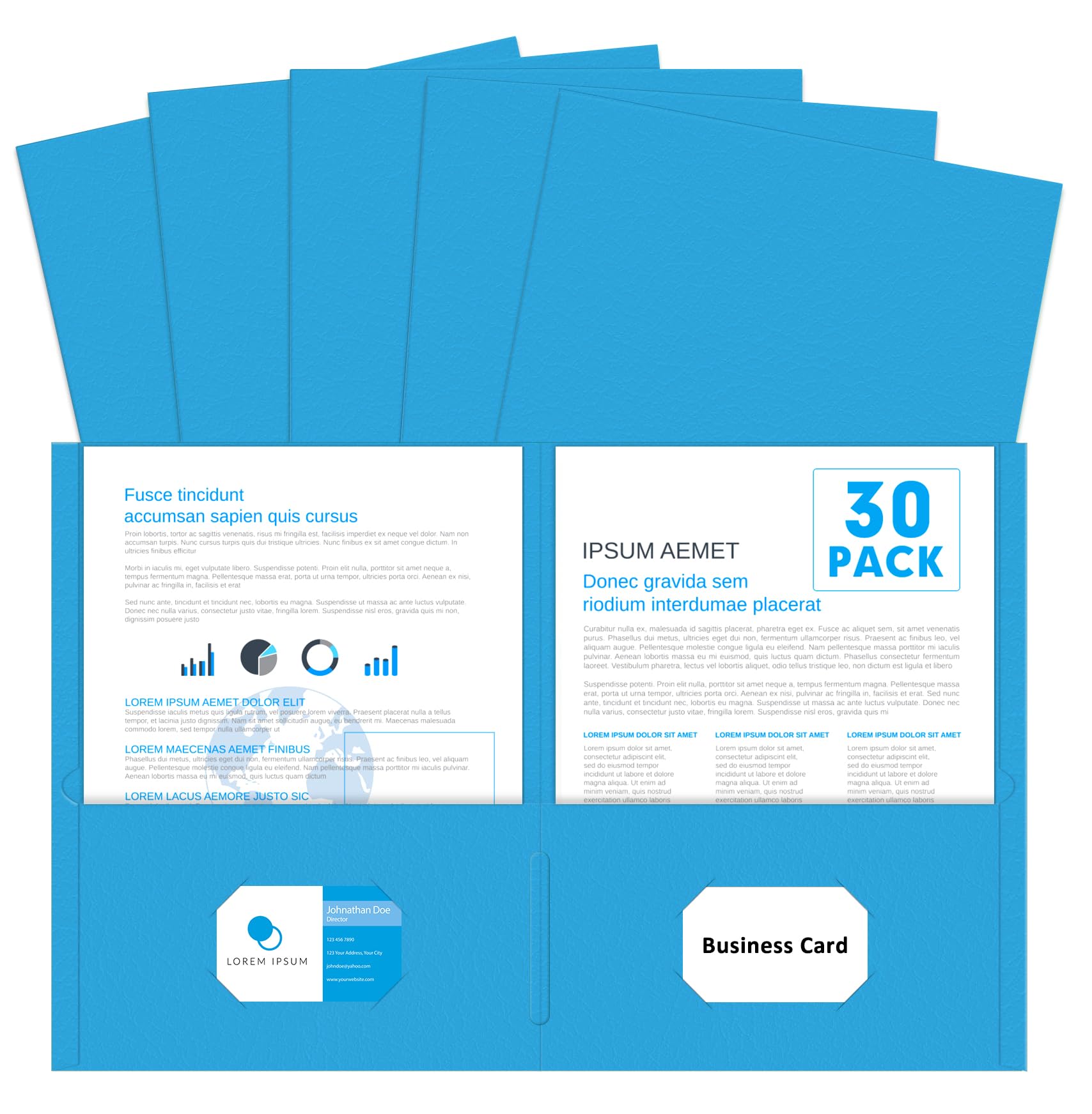 Two Pocket Folders, PANDRI 30 Pack 2 Pocket Folders, Letter Size Paper File Folder for School Office Home Business, LightBlue