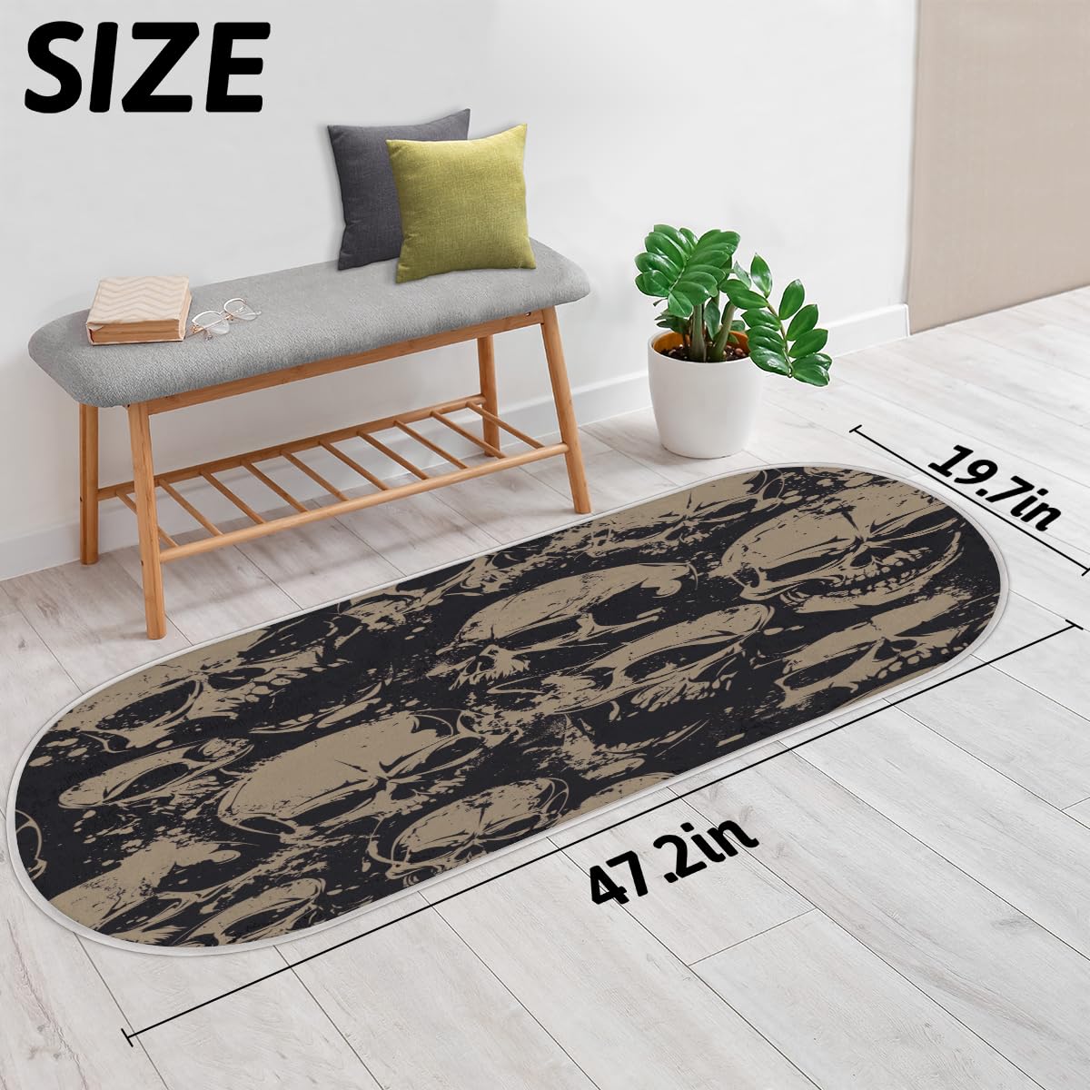 TropicalLife Dywan z czaszką 50 x 120 cm, retro czaszka długie włosy pogrubione dywaniki do pokoju kuchni domu łazienki wewnątrz antypoślizgowa mata podłogowa dywaniki