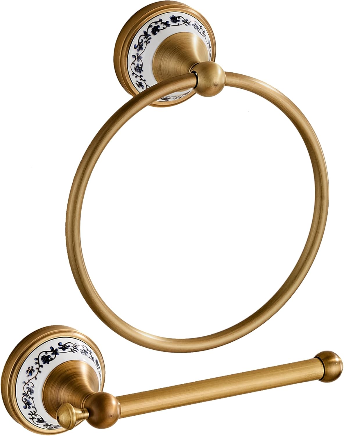 Antique Brass Toilet Paper Holder Hand Towel Holder, Bathroom Brass Hardware Towel Ring,Round Retro Hand Towel Holder Tissue Roll Paper Holder Wall Mounted 2 Pieces