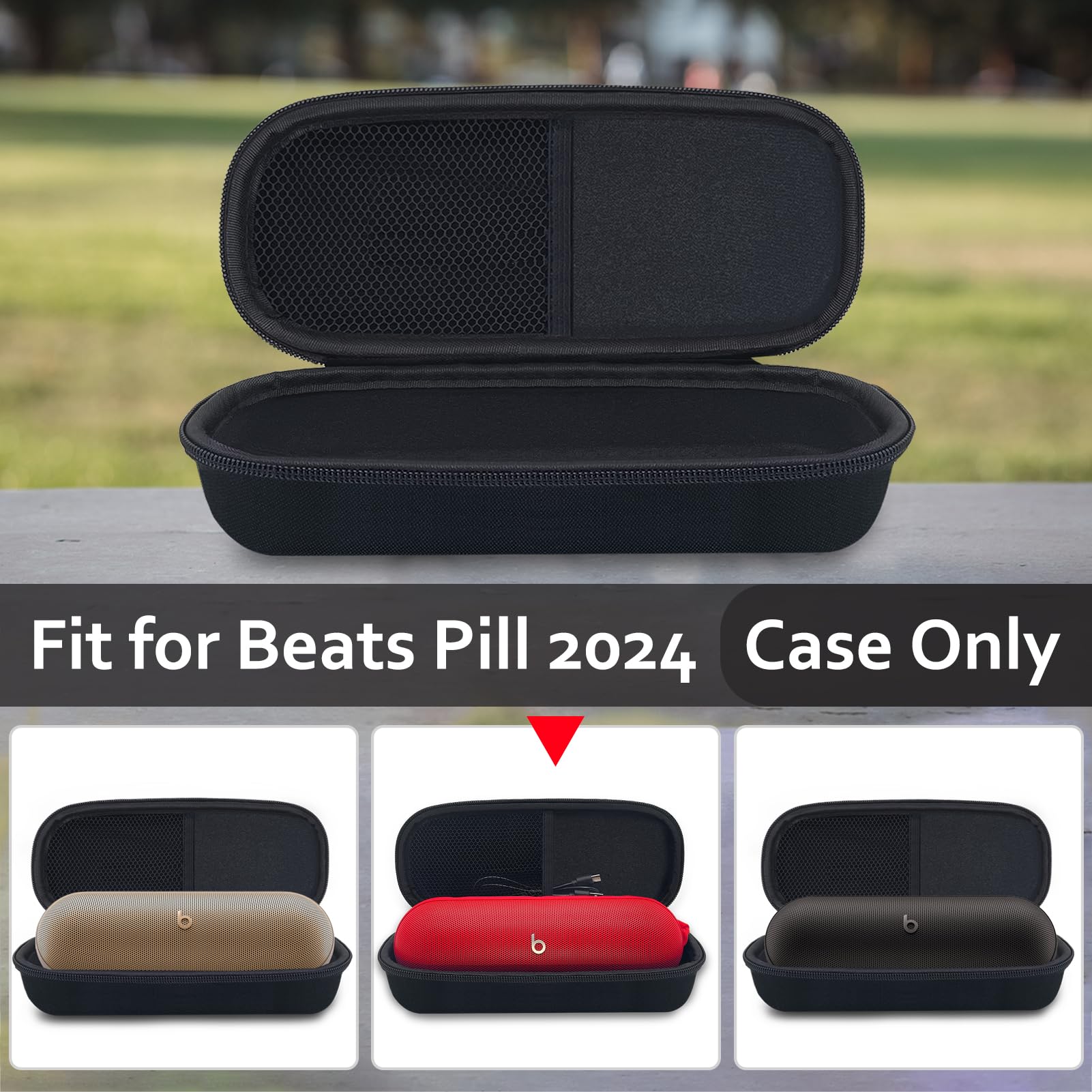 Hard Carrying Case for Beats Pill 2024 Bluetooth Speaker,Shockproof Protective Travel Case with Mesh Pocket for New Beats Pill and Accessories,Black