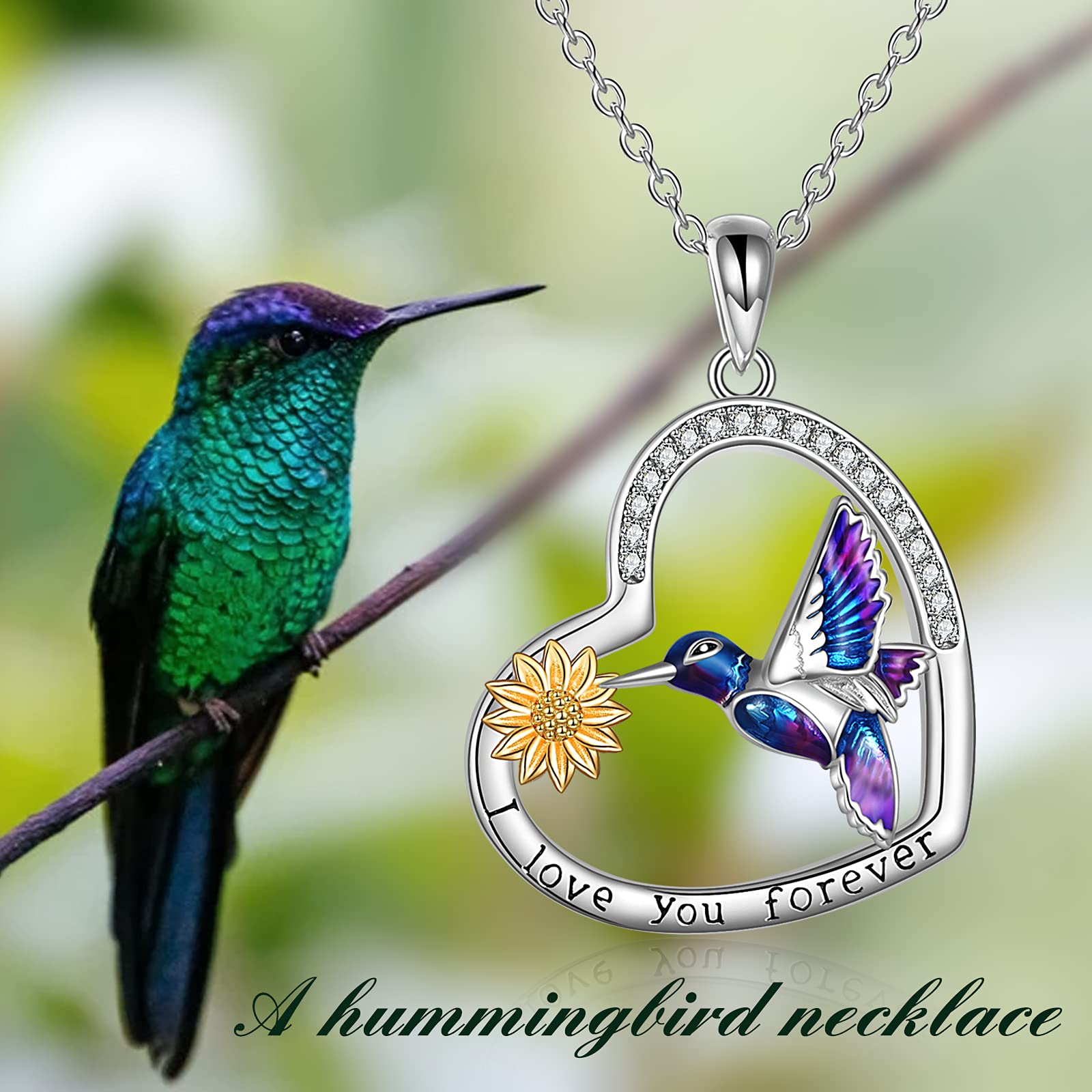 YFN Collar de colibrí de plata de ley 925 collar de pájaro joyería grabada fuerte Brave libre Colibrí Regalos para las mujeres, Plata esterlina