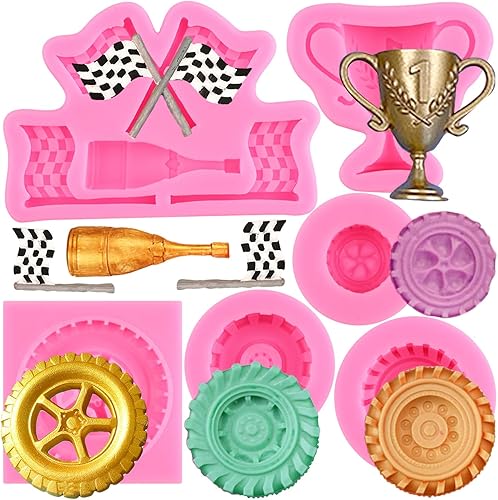 Miniatura 1 de ZiXiang Molde de silicona para decoración de pasteles, bandera, trofeos de neumáticos, pasta de goma de chocolate, juego de 6