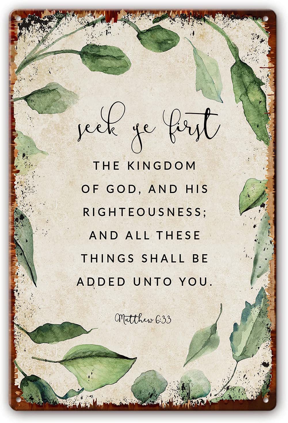 Yepyayqvk Matthew 6 33 Metal Signs Seek Ye First His Kingdom Bible Verse Wall Art Scripture Poster for Bedroom Painting Pictures Contemporary Modern Decor for Kitchen 8 X 12 Inch
