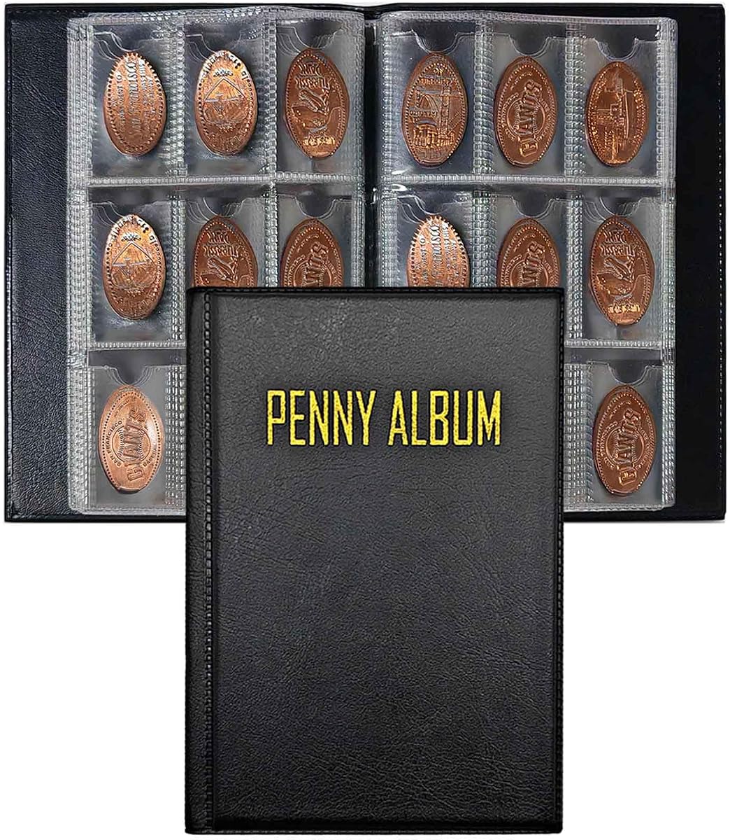 108 Pockets Pressed Penny Collecting Album BookSuitable for Work or Travel | Portable Smashed Pressed Penny Album Book Holder for Collectors