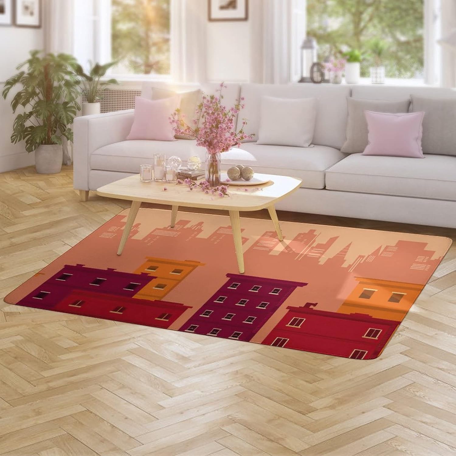 レトロパターンブロックチェックラグカーペット – kocol ラグ