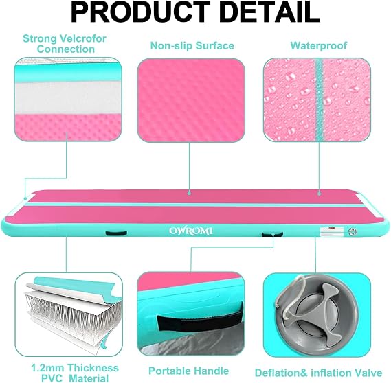 Inflatable Tumble Track Gymnastic Mat 6.6ft 10ft 13ft 16ft 4/8 Inch Thickness Mats with Air Pump for GYM/Yoga/Dance/Water Fun