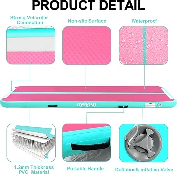 Inflatable Tumble Track Gymnastic Mat 6.6ft 10ft 13ft 16ft 4/8 Inch Thickness Mats with Air Pump for GYM/Yoga/Dance/Water Fun
