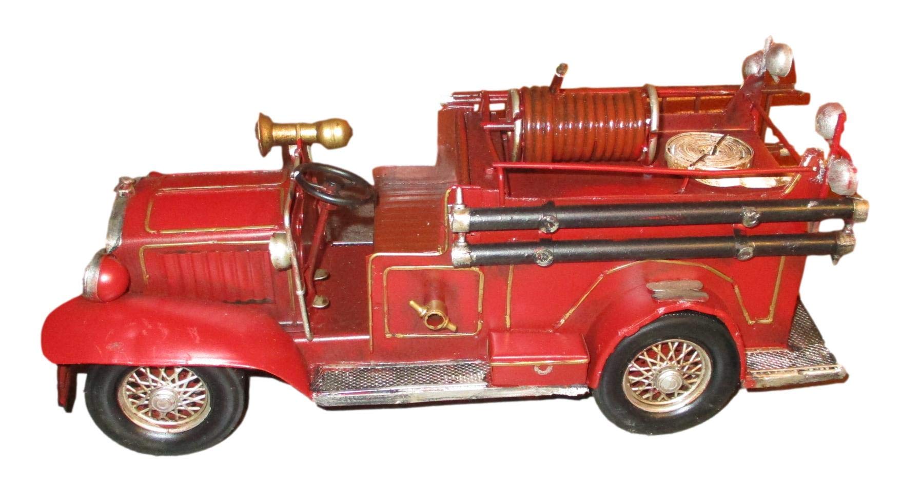 Ancien Camion de Pompier Vintage en métal - Dimension : Environ 34 x 12 x 15 cm