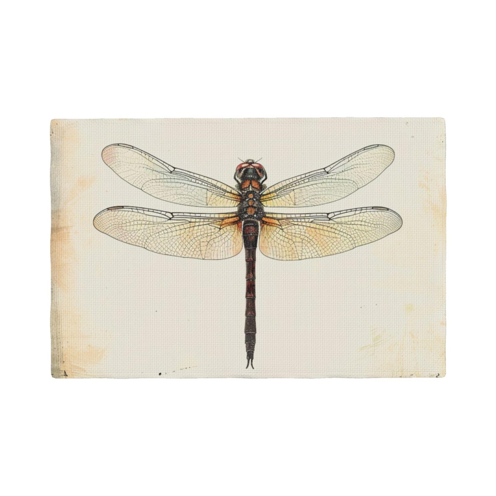 Dragonfly Print Placemats Set, Heat Resistant Washable Placemat 12x18in Table Mats for Party Kitchen Dining Table Decoration Indoor Outdoor, Four Pieces