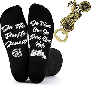 Perthlin Cadeau de Moto de Homme 1 Paire Chaussettes de Moto Amusantes et 1 Décapsuleur de Bière de Moto Ouvre-Bouteilles de Moto Vintage Cadeau de Chaussettes pour Fete des Peres Anniversaire Papa