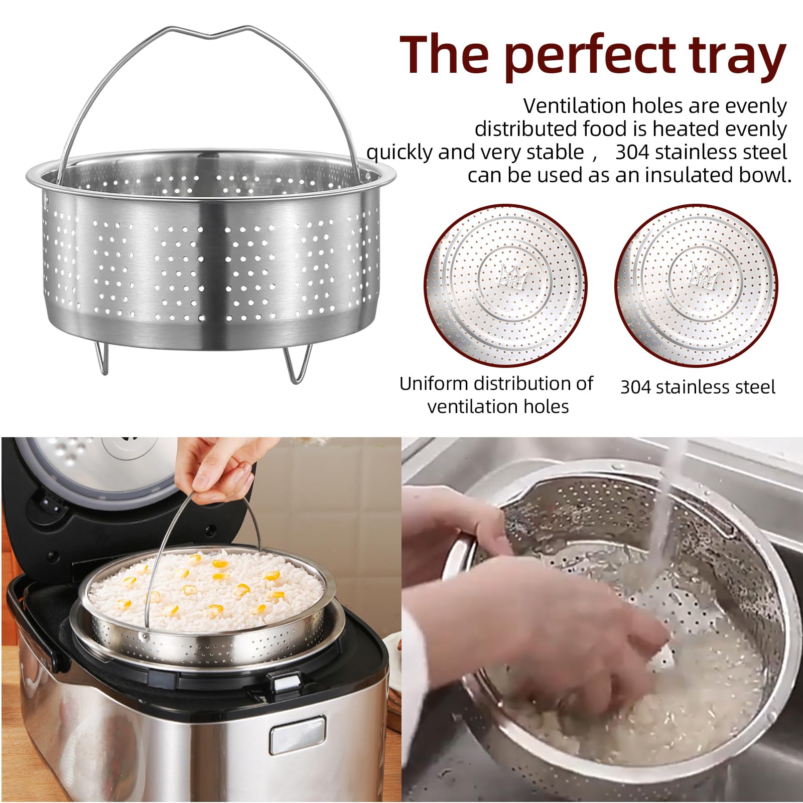 Aurinovellia Panier à Vapeur 20 CM En Acier Inoxydable 304 - Avec Poignée Antidérapante, Insert Cuisson Vapeur Et Égouttoir Multifonction