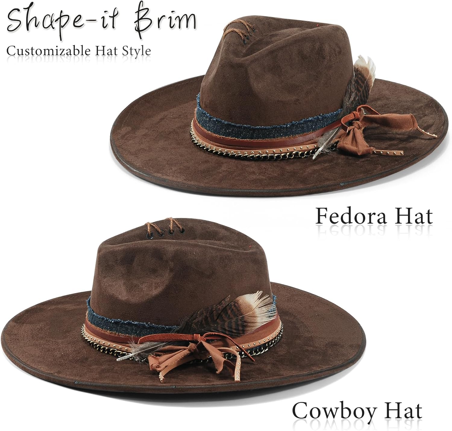 Wide Brim Fedora Hat Mens Women Felt Panama Hats Dress Up Handmade - Image 4