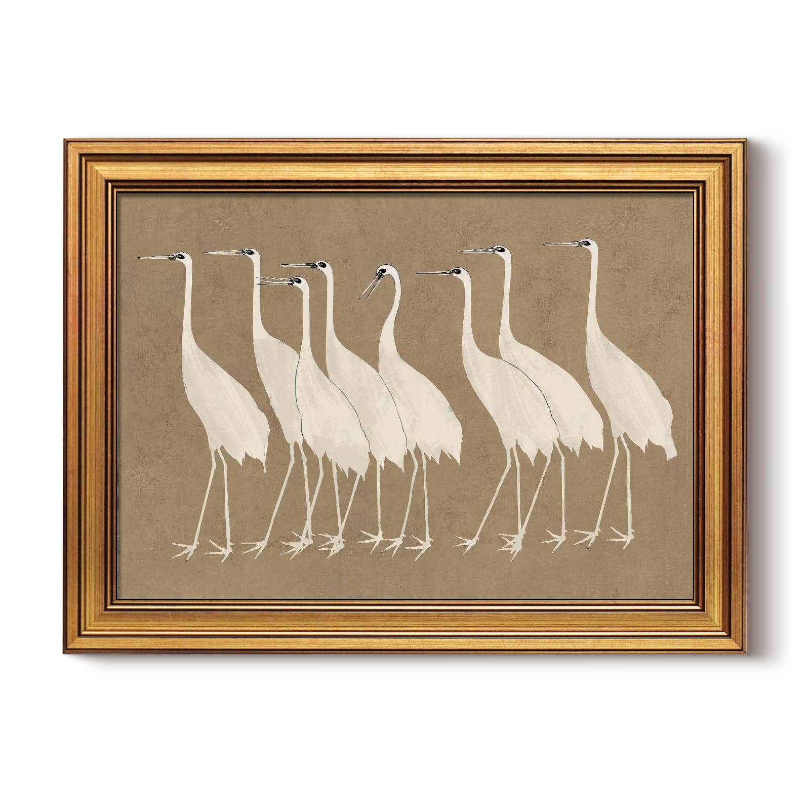 insimsea gold framed canvas prints wall art, vintage bathroom decor, classical cranes animals paintings farmhouse wall decor aesthetic, retro pictures for bedroom living room shelf, 12x16inch