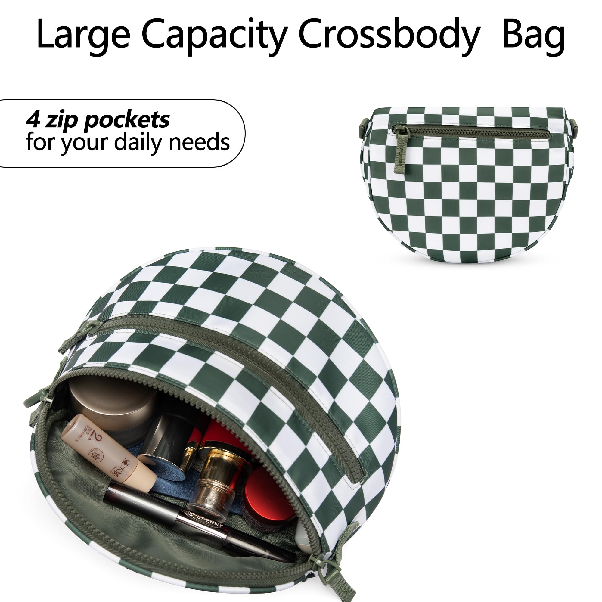 Bolso cruzado de nailon para mujer, haz clic para reproducir vídeo, color verde guisante, Verde, Moda para mujer