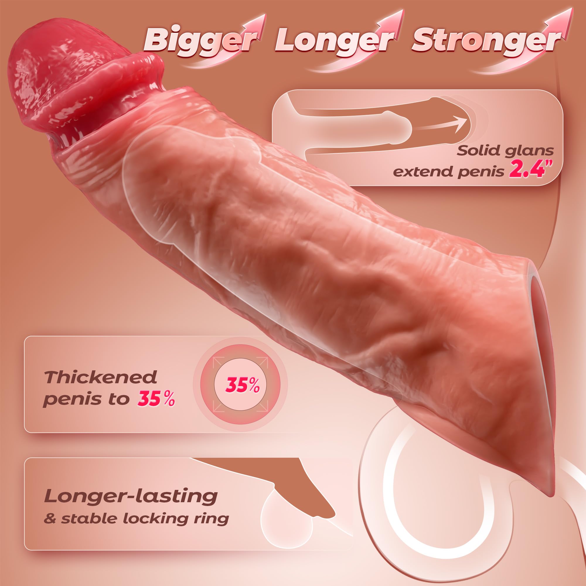 Guaina Pene con Anelli per Coppia, Vibratore Sex Toys per Stimolare il Clitoride Donna e Guaine Prolunghe e l'ingrandimento del pene Uomo, Ritarda l'eiaculazione Aumenta per L'erezione, Riutilizzabile