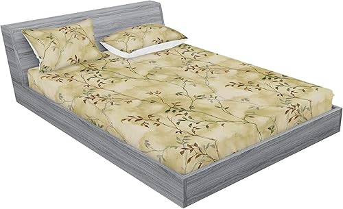 Miniatura 14 de Ambesonne Floral Fitted Sheet & Pillow Sham Set, Retro Wave Inspired Flower Motif with Space Inspired Effects Print, Decorative Printed 3 Piece Dark