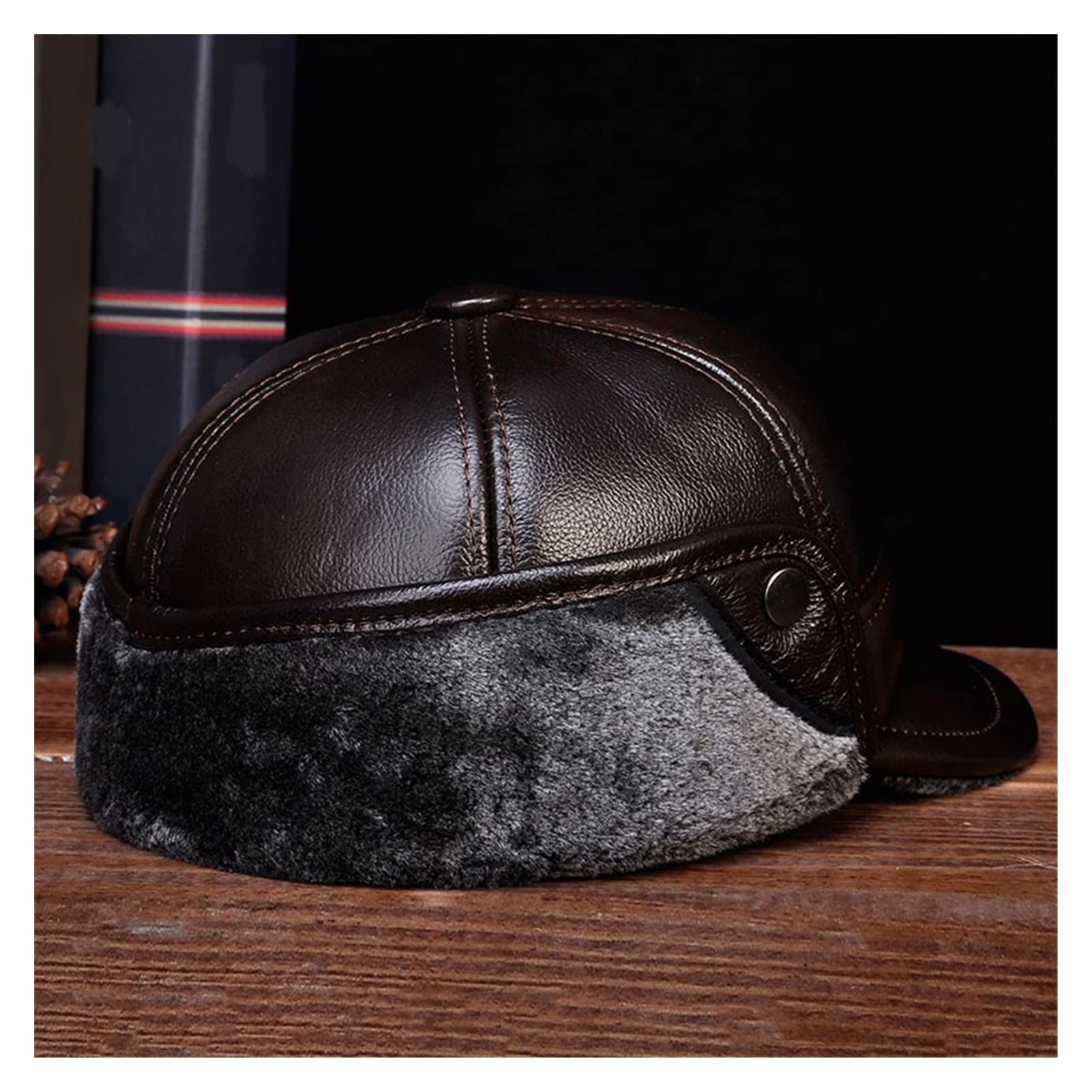 Uomini Genuine Cowboy Cowboy Bomber Cappello Maschio Maschile Inverno all'aperto Caldo Falso f-ur Berretti da Baseball(Brown,XL(57 58cm))