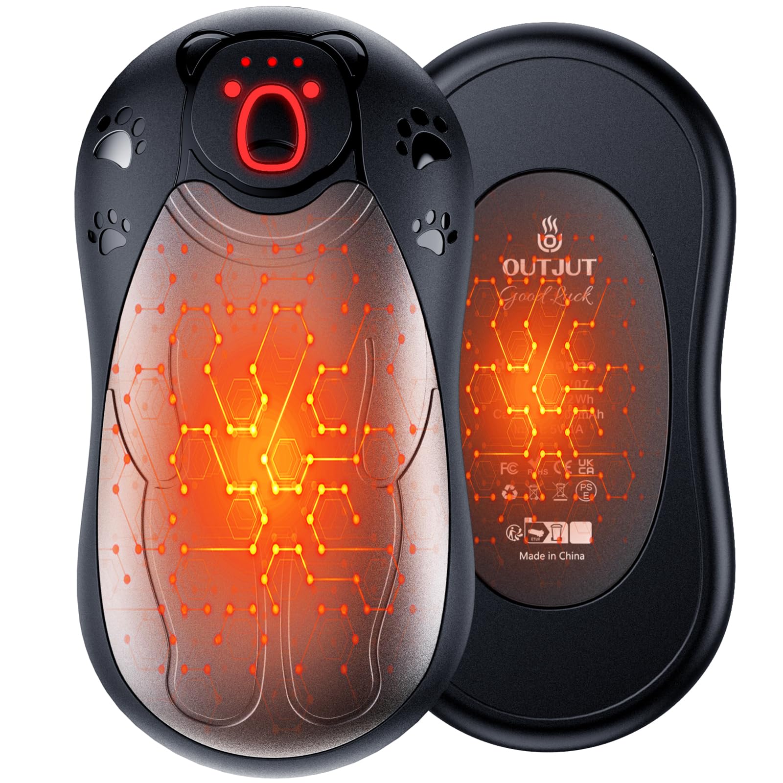 OUTJUT Dual-Sided Hand Warmers Rechargeable 12000mAh, Electric Hand Warmer Split 2 Pack, Portable Pocket Warmer Reusable 3 Quick Heating Modes, Ideal Warm Gift for Golf, Camping, Skiing-Grey