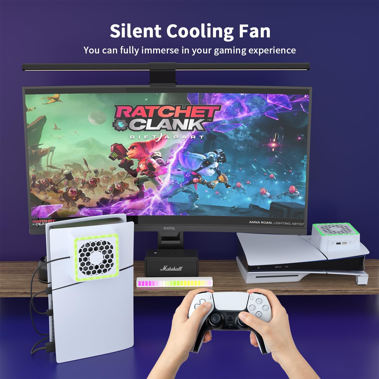 Ventilateur de refroidissement pour PS5 Slim Accessoires : affichage LED RVB Station de refroidissement pour PS5 Slim Disque/console numérique avec ports USB et ventilateur turbo haute