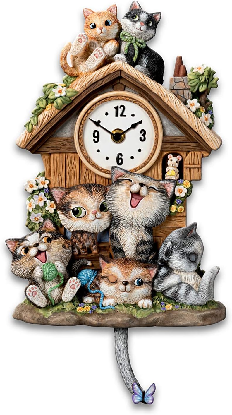 The Bradford Exchange Frolicking Felines Fully Sculpted Hand-Painted Cat-Themed Cuckoo Clock