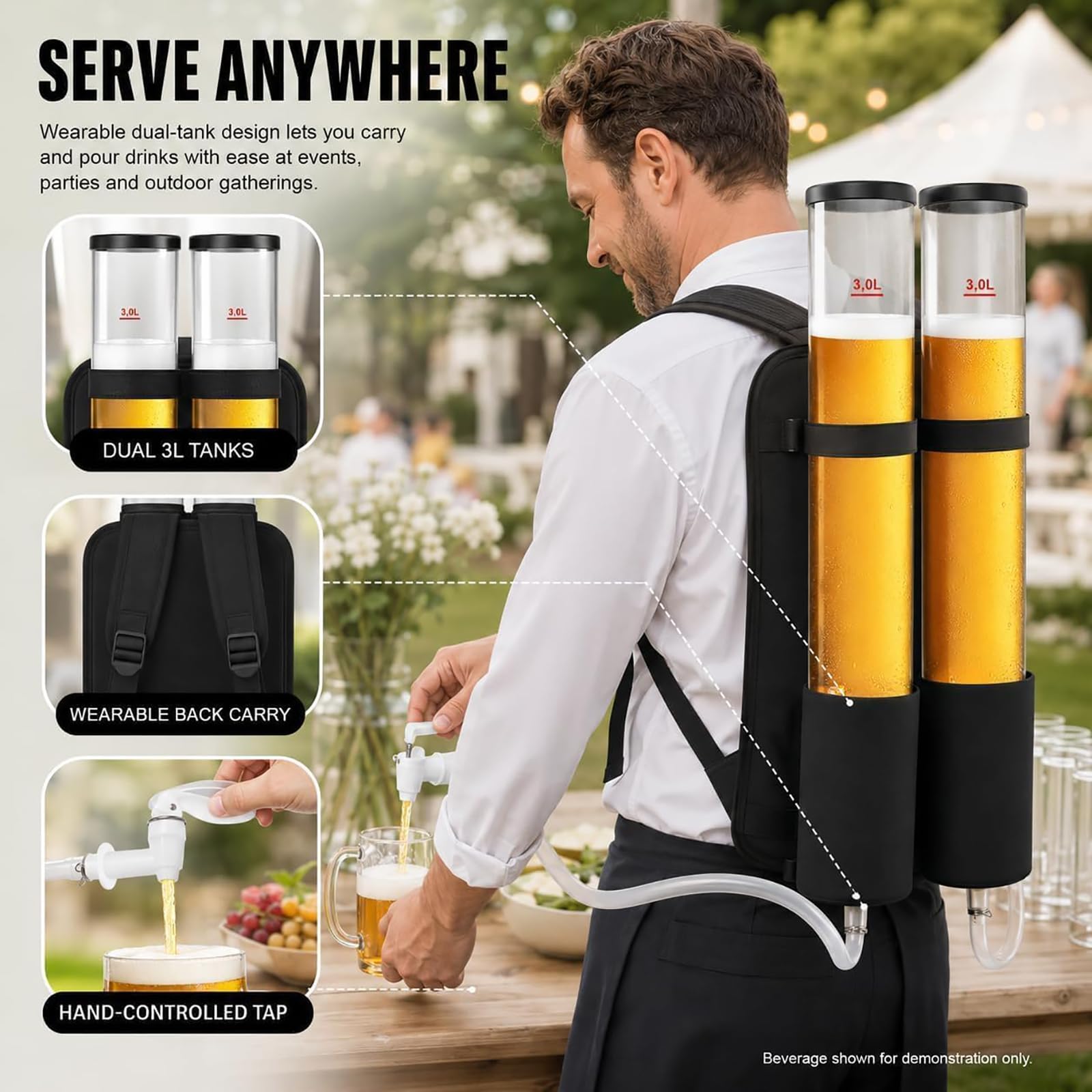 NGARY Dispensador De Cerveza Tipo Mochila con Doble Tanque De 6 litros, Mochila para Bebidas Líquidas con Forma De Barril Y Líneas De Medición, Ideal para Fiestas Al Aire Single