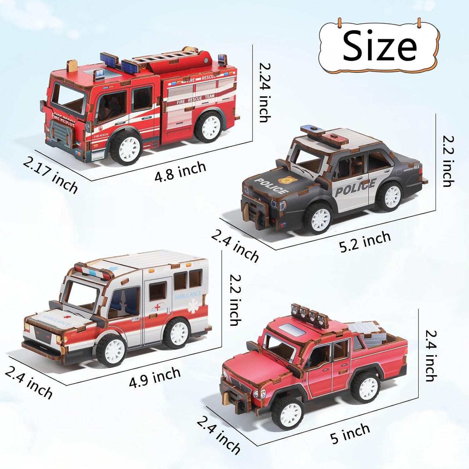 3D Wooden Puzzle Car Kits - Creative Model Car Kits & STEM Kits for Kids, Fun Educational Building Toys for Kids Ages 4-12, for Young Builders & Engineers (4 Pack)