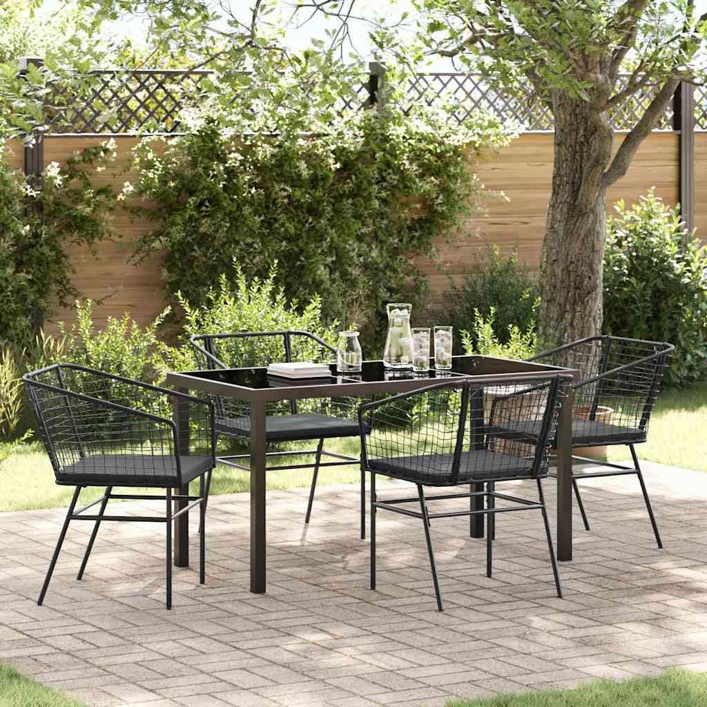 Set da Pranzo per Giardino 5 pcs Nero Polyrattan, Tavolo Lounge per Esterno, Arredo Relax, Sedia e Divano, Resistente, Ideale per Veranda, Patio, Balcone, Aperitivi e Pranzi