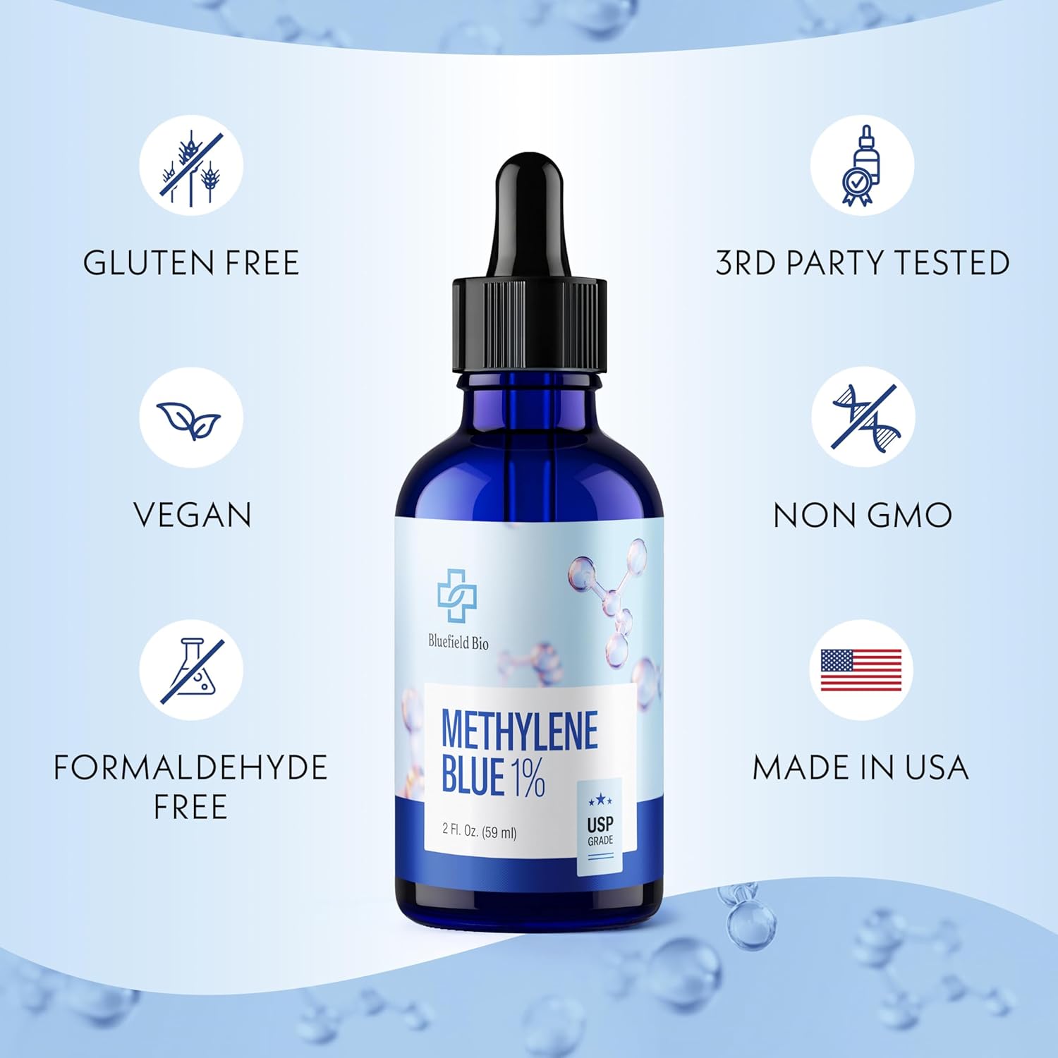 Methylene Blue Pharmaceutical Grade – [2 Pack] 1% Methylene Blue Supplement for Humans USP Grade – 2 fl oz Liquid Drops, Third-Party Tested, Brain and Cognitive Health Support, No Alcohol - Image 3