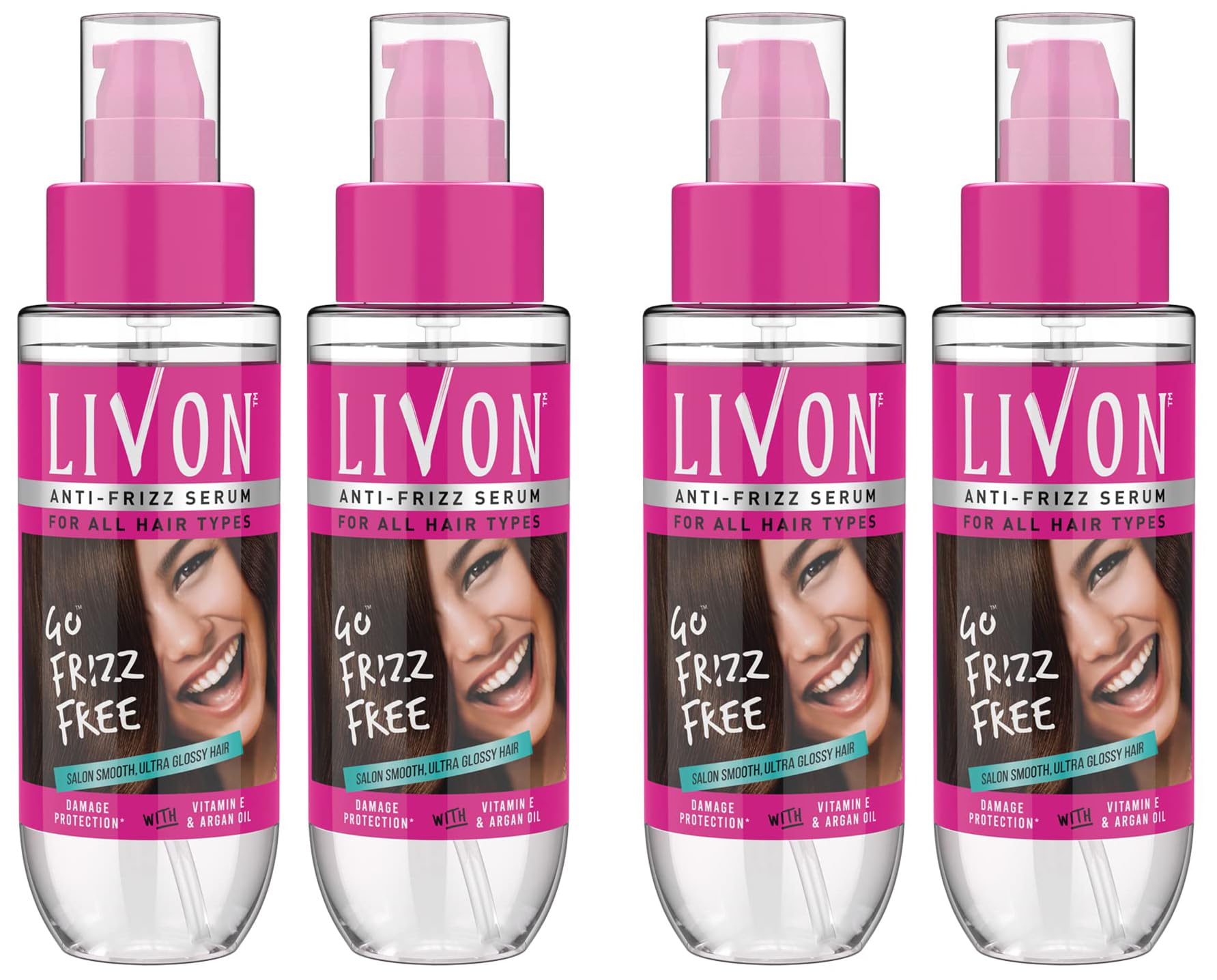 Livon Hair Serum For Women | All Hair Types | Smooth, Frizz-Free & Glossy Hair | With Argan Oil & Vitamin E | 100 Ml (Pack Of 4)-image-30