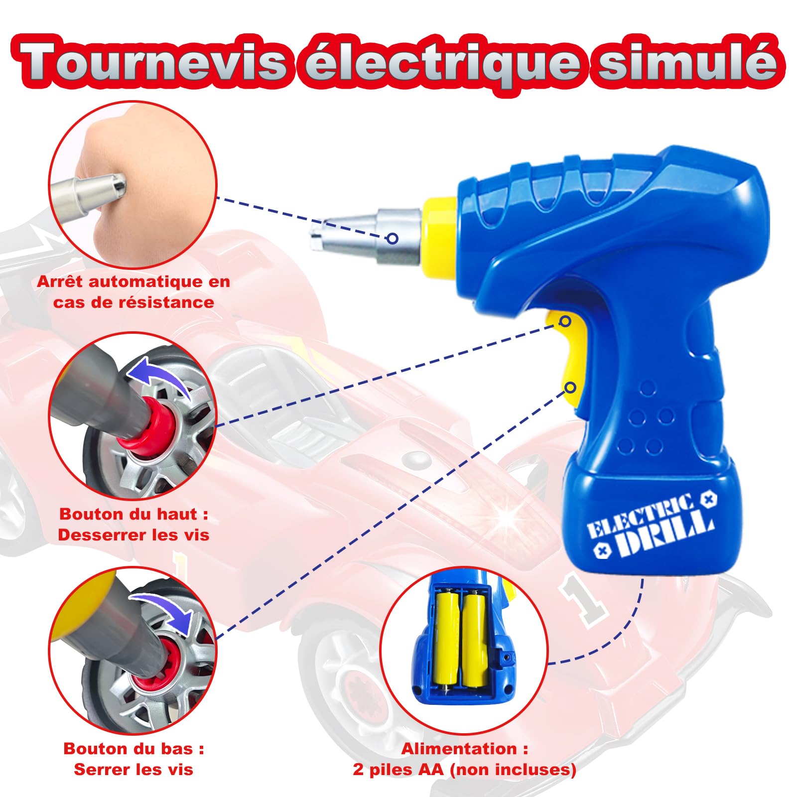 Pup Go Voiture démontable 3 en 1 pour garçons âgés de 3, 4, 5, 6, 7 ans, camion de construction 46 pièces avec perceuse électrique, construisez votre Pup Go Voiture démontable 3 en 1 pour garçons âgés de 3, 4, 5, 6, 7 ans, camion de construction 46 pièces avec perceuse électrique, construisez votre