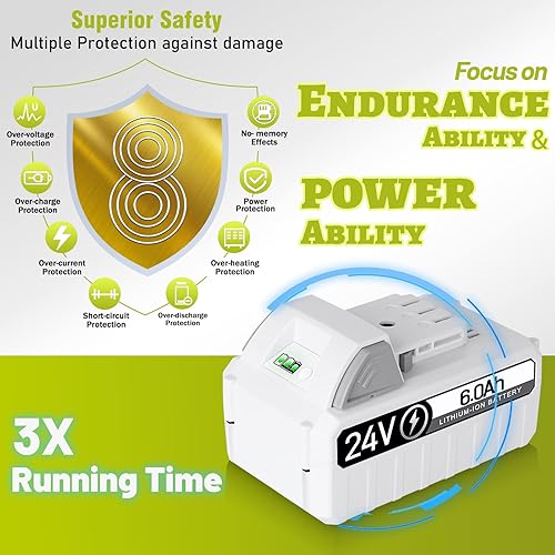 Miniatura 5 de TenHutt Actualización con puerto DC Batería de repuesto de 24 V 6.0 Ah para Snow Joe, Sun Joe, Power Joe, Aqua Joe 24V iON+ Tools 24BAT-LTW