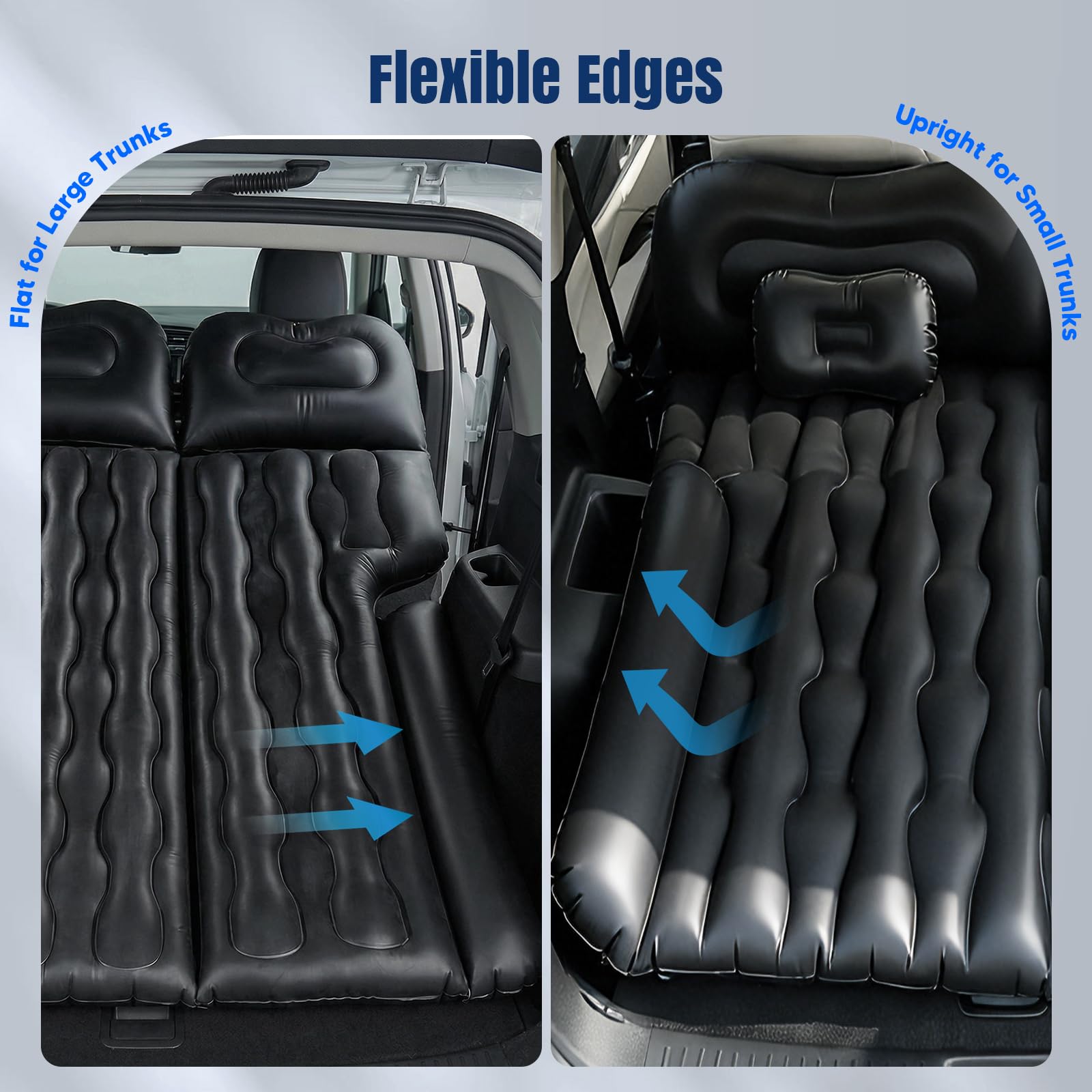 Matelas Gonflable Voiture, Inflatable Mattress pour Coffre, Matelas Pneumatique SUV avec Pompe 12V Incluse + 2 Oreillers,2 Remplisseurs pour Voyage, Camping, Activités de Plein Air (Noir)