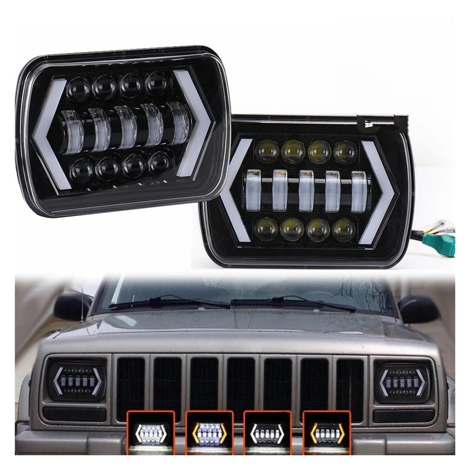 Faro Anteriore Quadrato H4 Da 90 W 7x6'' 5x7 Per Toyota Per Pick-up Per MR2 Per Celica Impermeabile LED Bianco DRL Ambra Indicatori Di Direzione Camion Principale Fari Faro