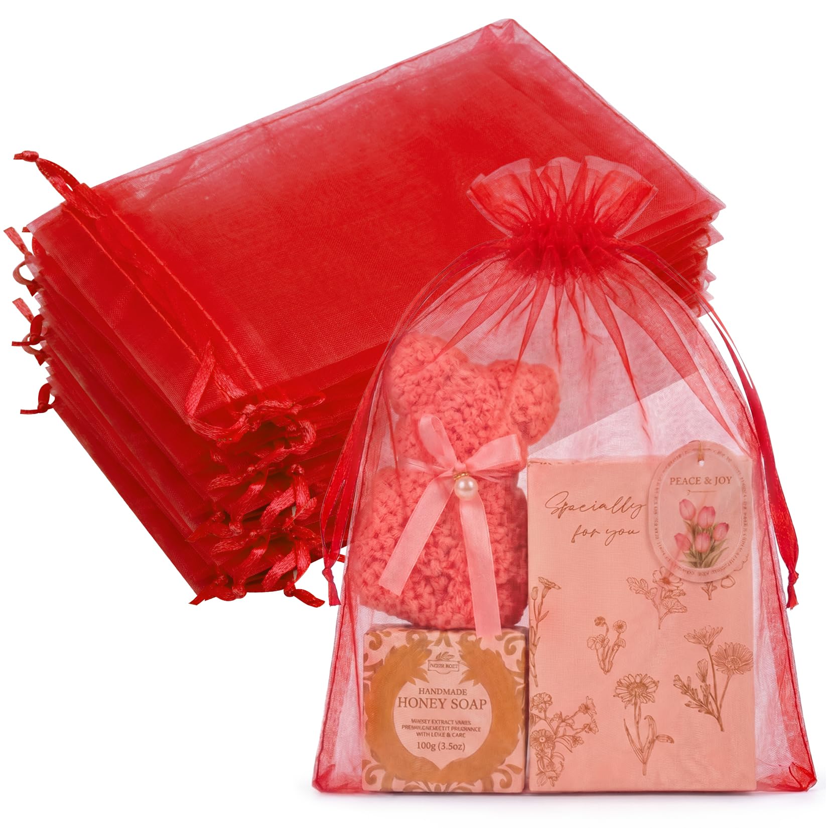 Crweety 50PCS Organza Bags 8x12 Large Red Gift Bags, Mesh Bag Drawstring Pouches for Goodie Jewelry Candy Sachet, Sheer Party Favor Bag for Birthday Wedding Baby Bridal Shower Halloween Christmas