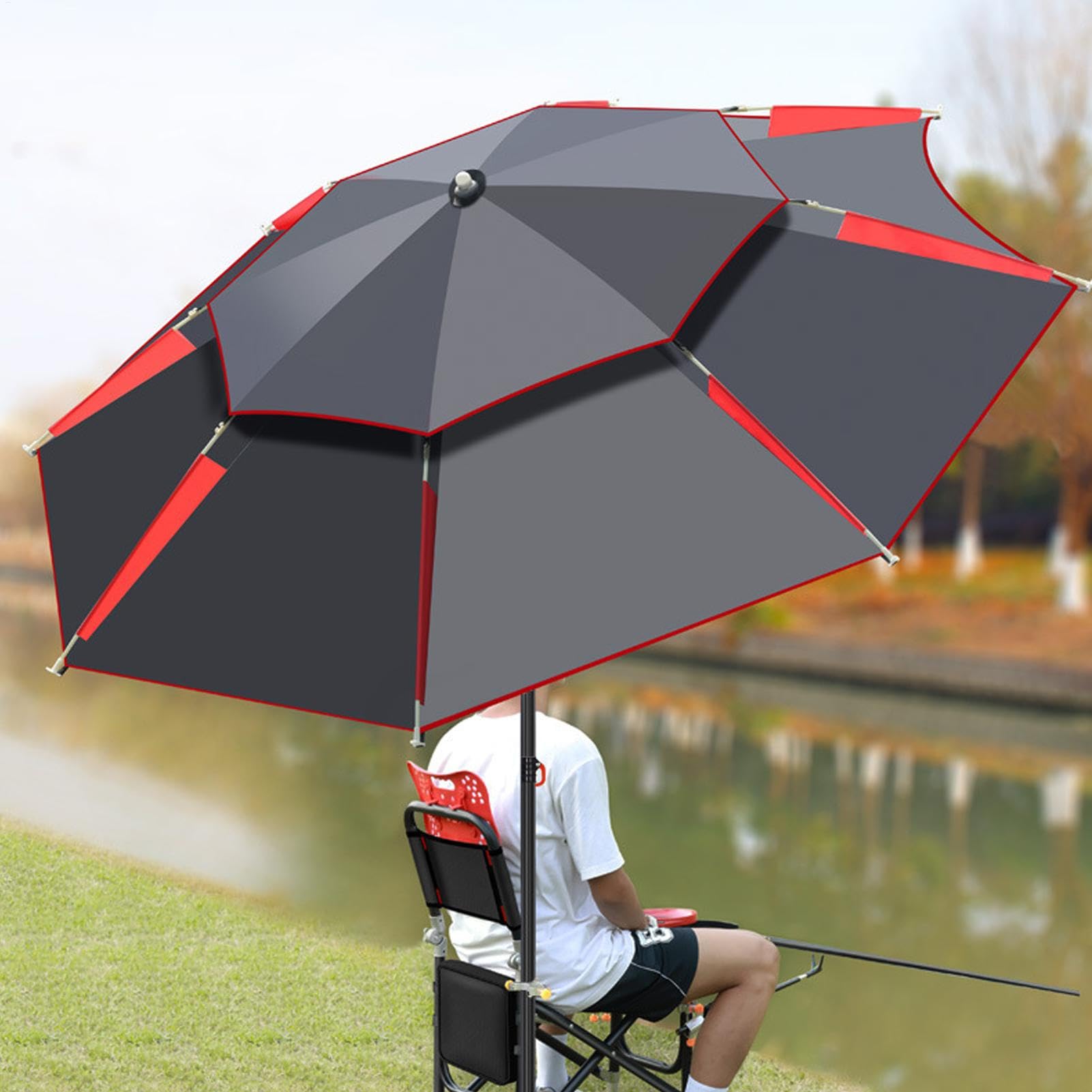 Parapluie de soleil en plein air, Parapluie de jardin, Parapluie de pêche, Parapluie de pêche, Double Canopy Umbrella, Terrace Sunshade Umbrella, 360-Degree Fishing Umbrella, Portable Yard Umbrella,