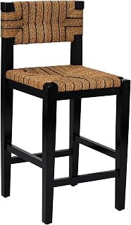 Creative Co-Op Willowbrook Solid Wood and Natural Woven Seagrass Rope Counter Height Stool, Mahogany Black Finish