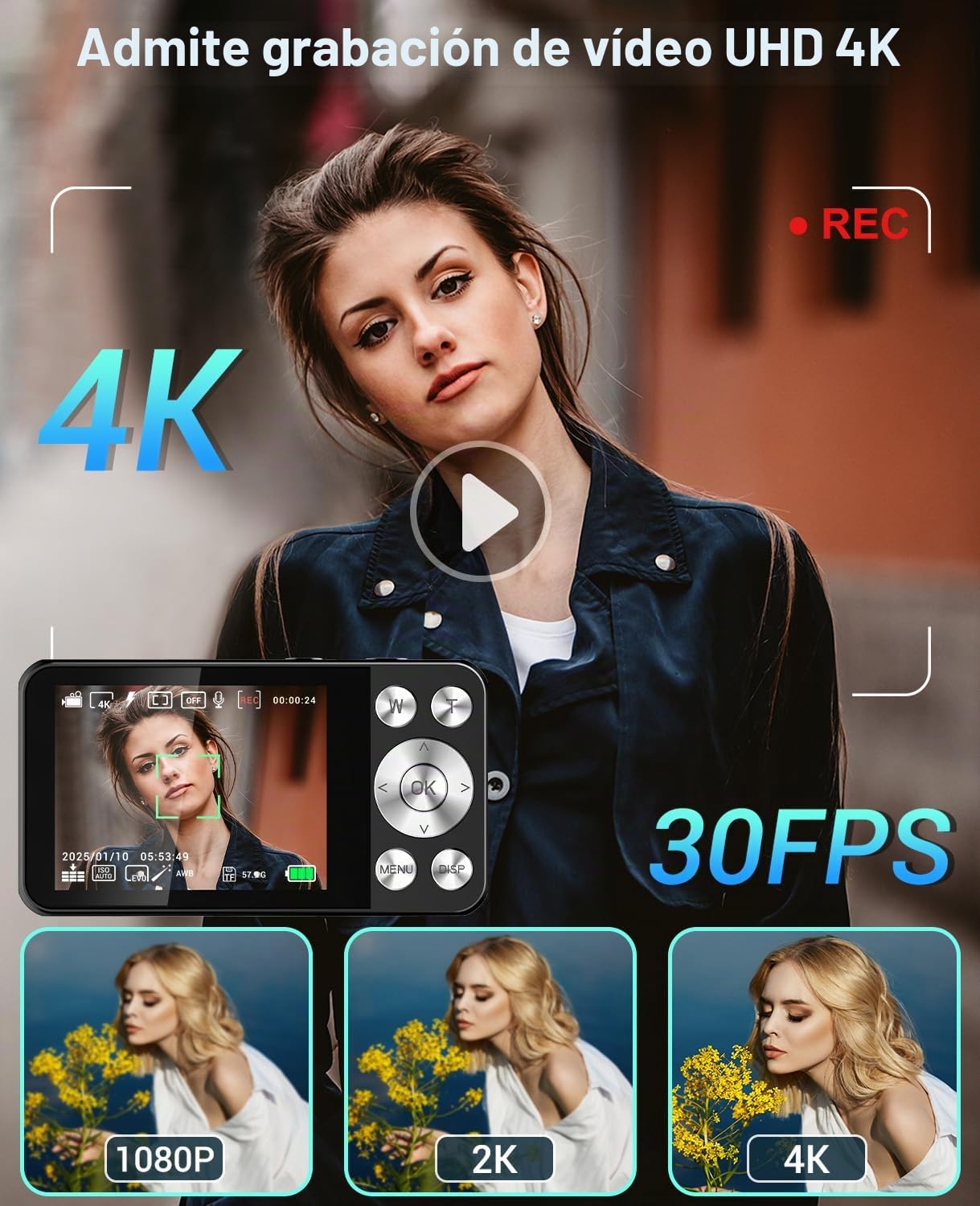 Cámara de Fotos 4K 64MP, Wevoor Camara Digital 32GB para Principiantes | Pantalla 2.8", Compacta, Zoom Digital 18x, Batería 2000mAh, Para Adultos Niños Adolescentes - Negro