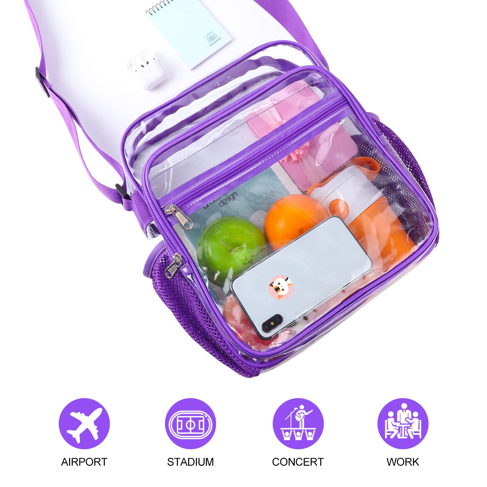 Clear Bag Stadium Approved, Clear Crossbody Messenger Shoulder Bag with Adjustable Strap for Concerts, Sports Events